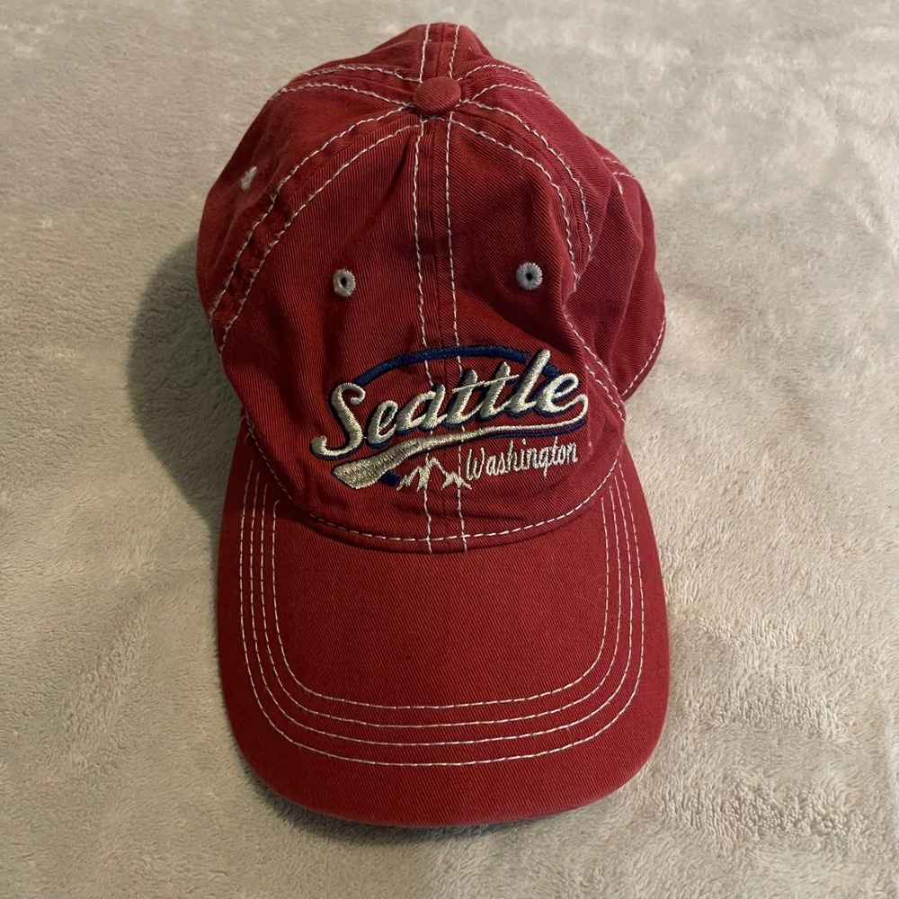 Vintage Prairie Mountain Seattle Washington Red Baseball Cap Hat Adjustable 90s
